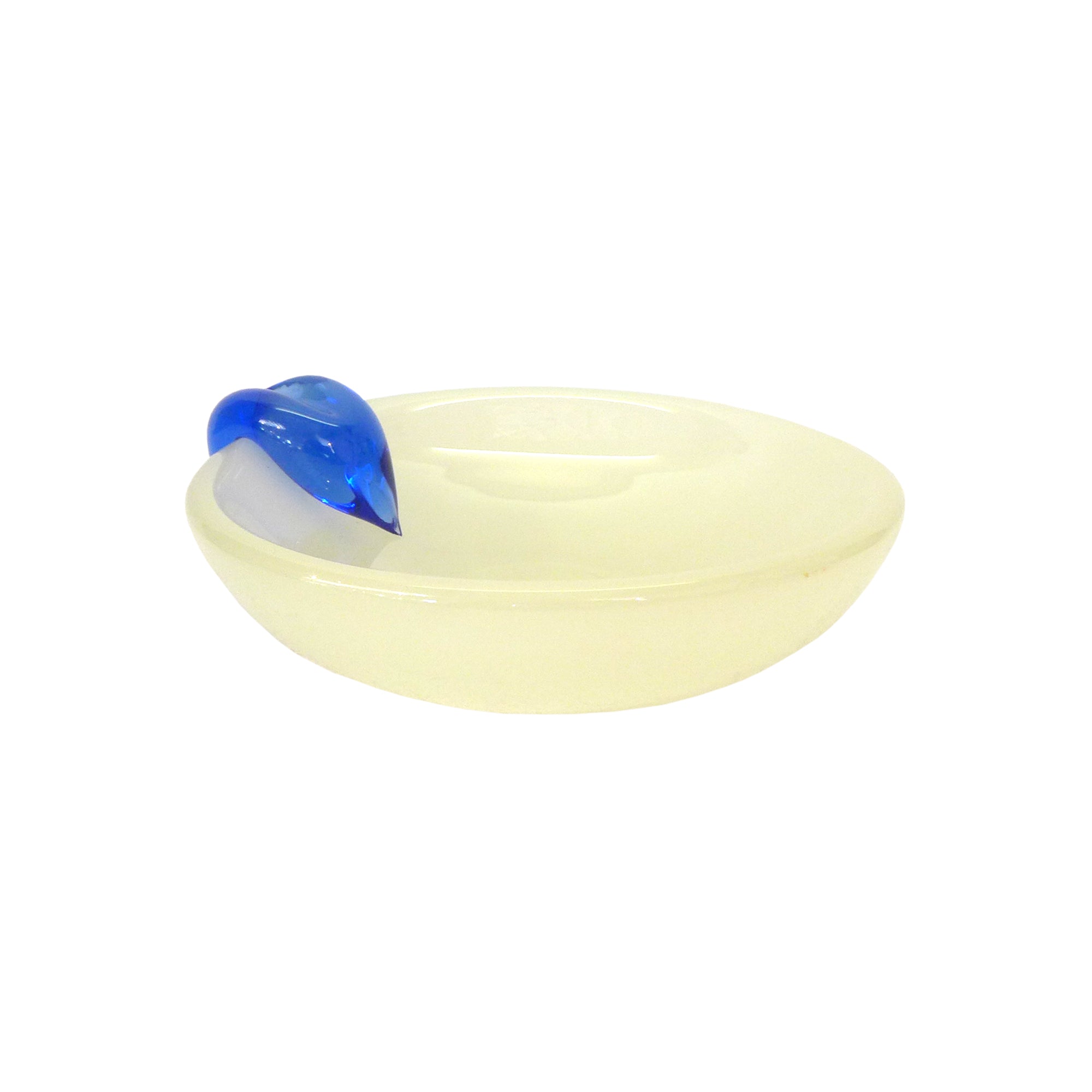 Glass Ashtray with Blue Leaf