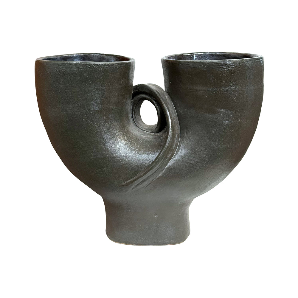 Sculptural Studio Ceramic Double-Opening Vase by Deric Harvey