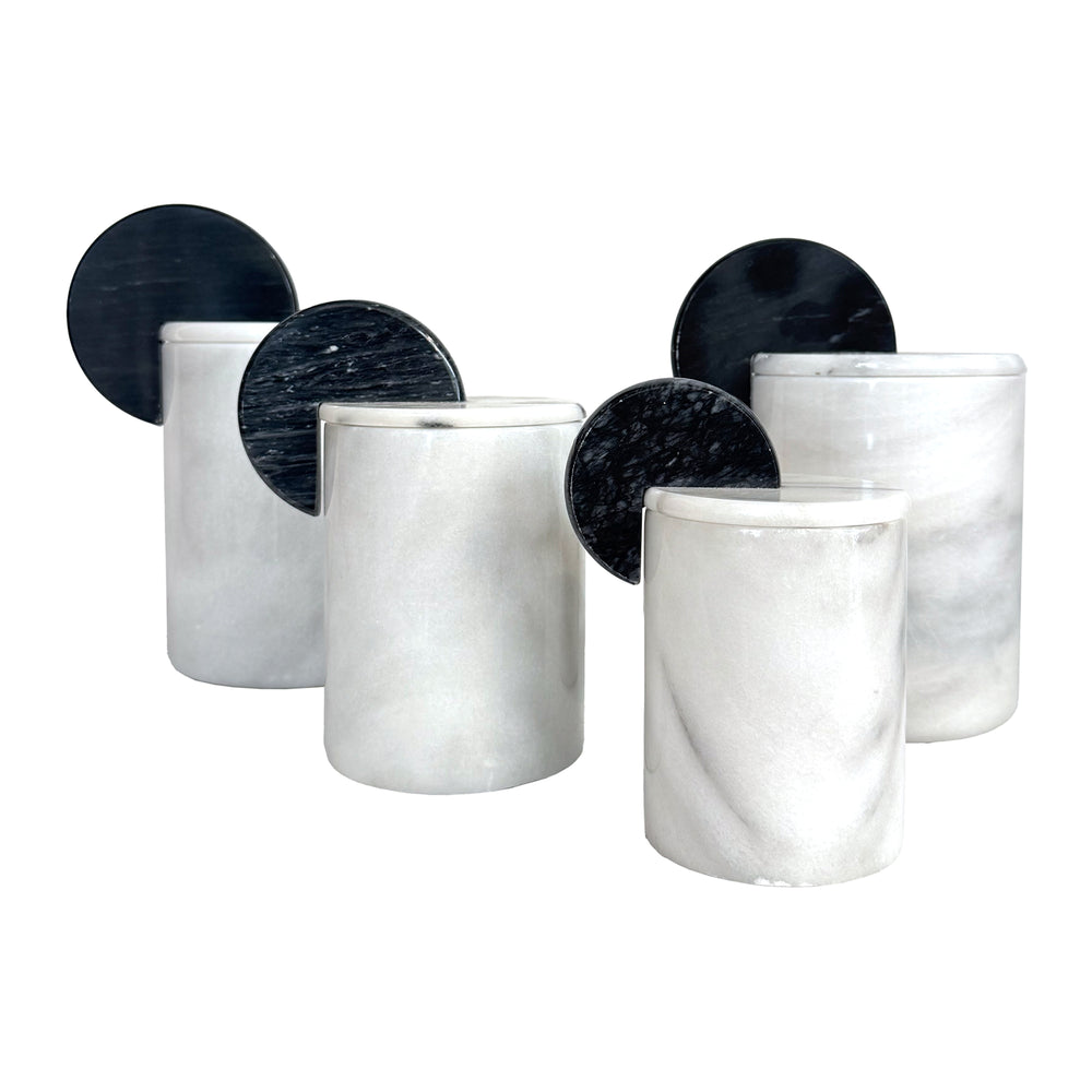 Set of 4 Post-Modern White & Black Marble Canisters