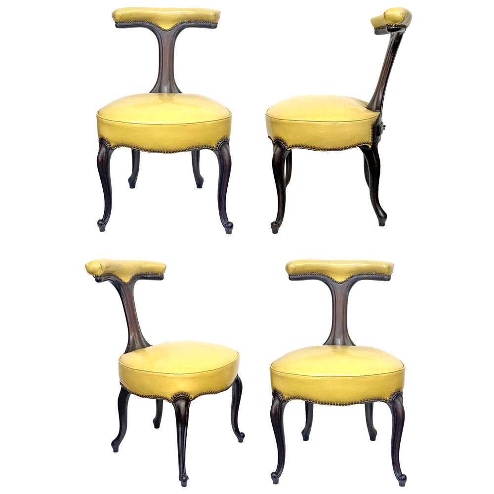 Set of 4 Wood & Leather Cockfighting Chairs