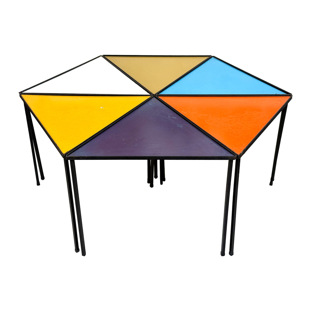 Set of 6 Multicolor Iron Triangle Tables by Frederick Weinberg