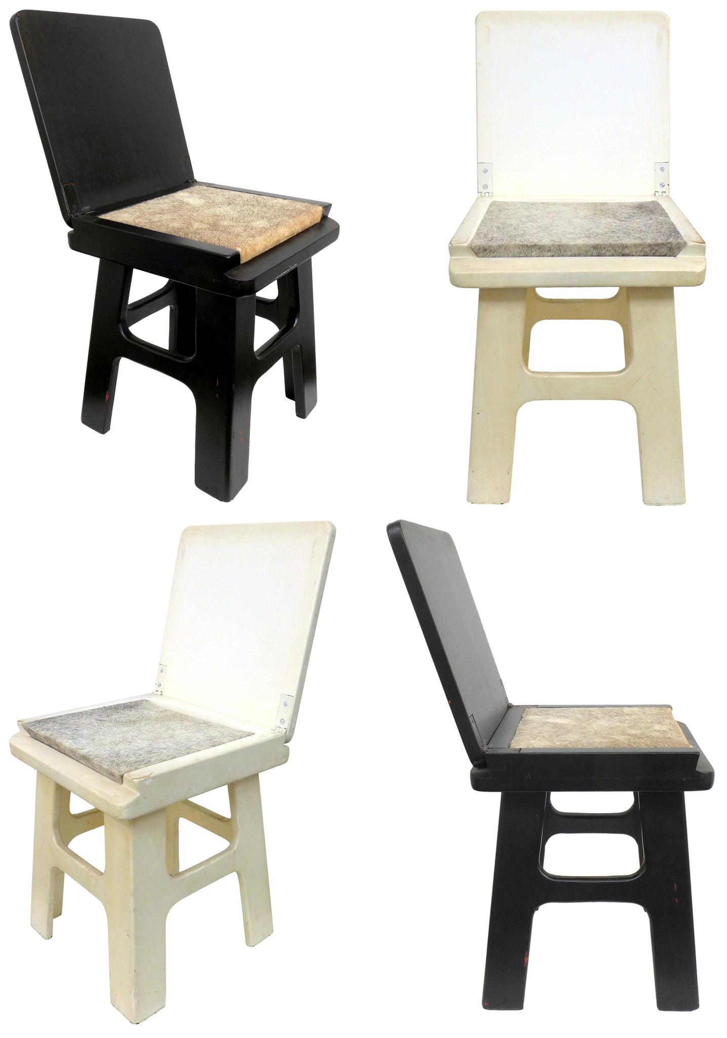 Italian Set of 4 Enameled Wood with Cowhide Convertible Chairs/Stools