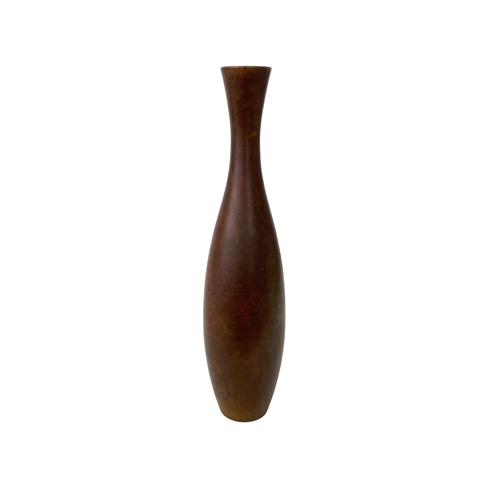 Slender Japanese Bronze Vase with Applied Patina