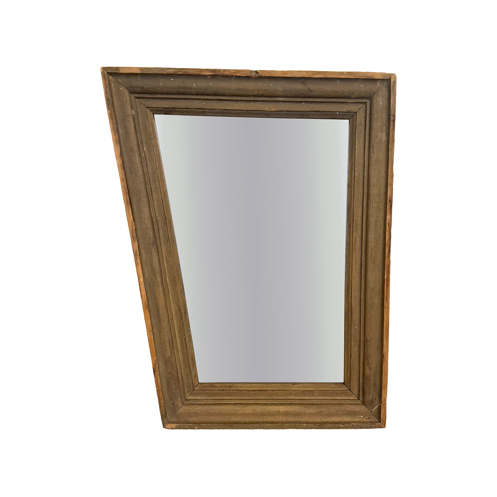 Small Asymmetrical Mirror in Wood Frame