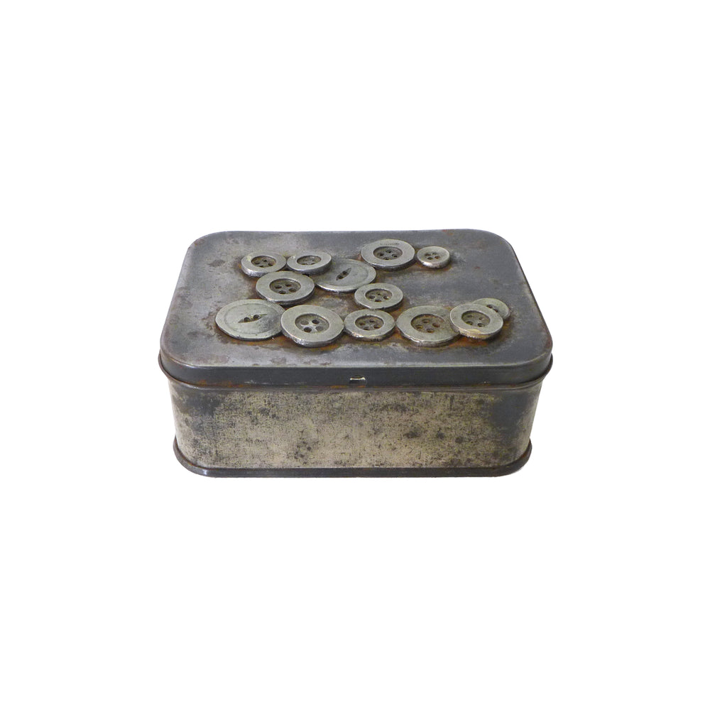 Small Hinge-Lidded Tin Buttons Box