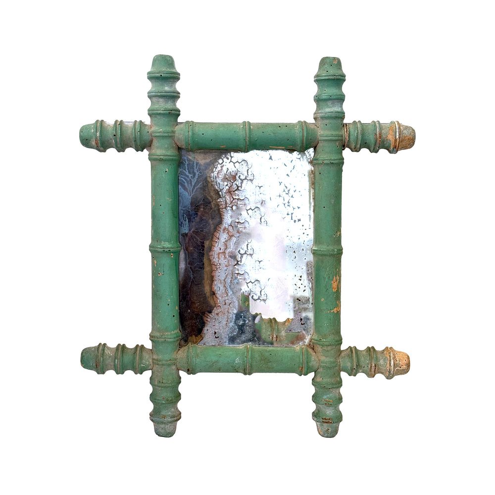 Small Mirror in Folk Art Painted Turned Wood Frame
