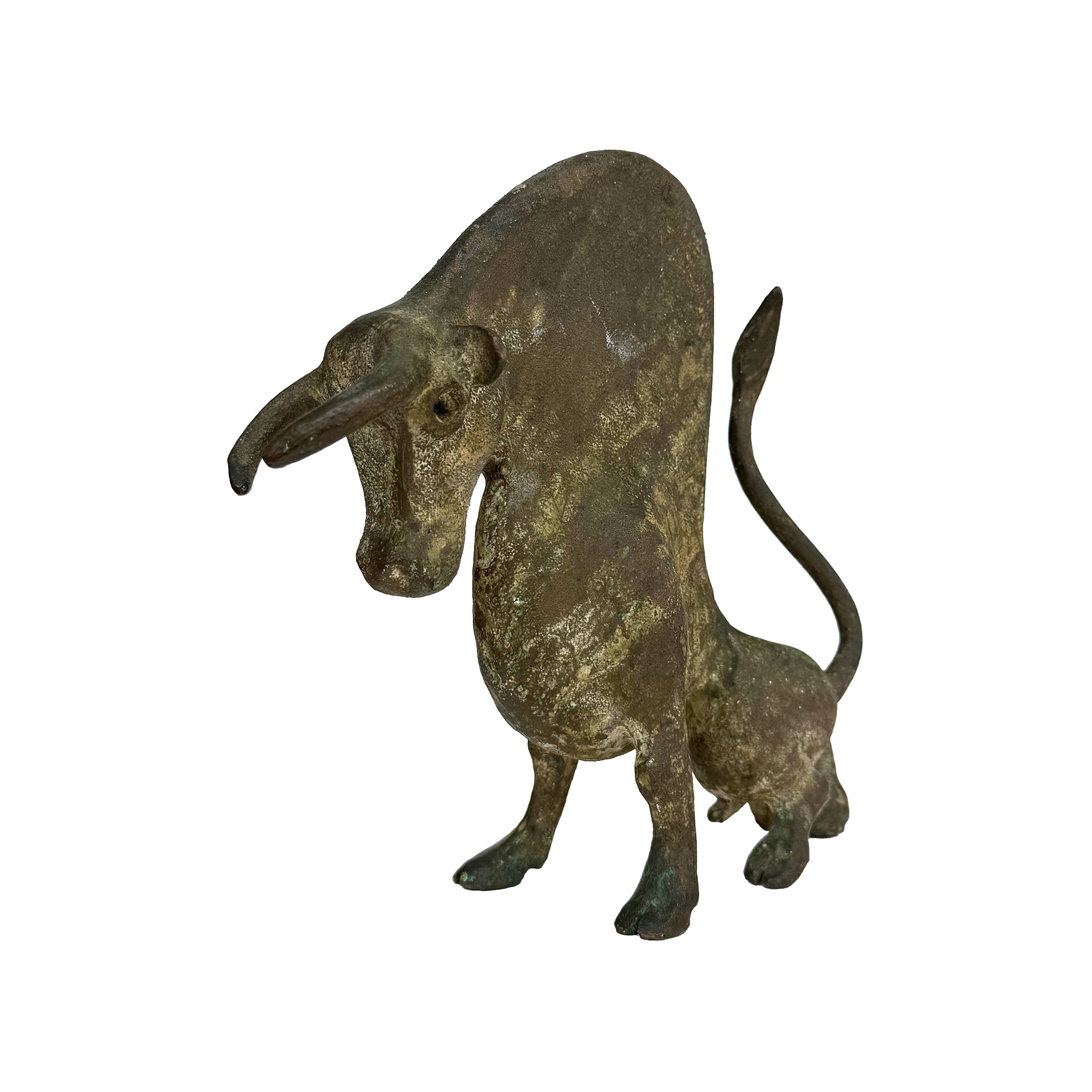 Small Modernist Bronze Bull Sculpture