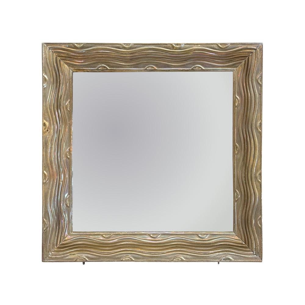 Square Mirror in Undulating Brass Frame
