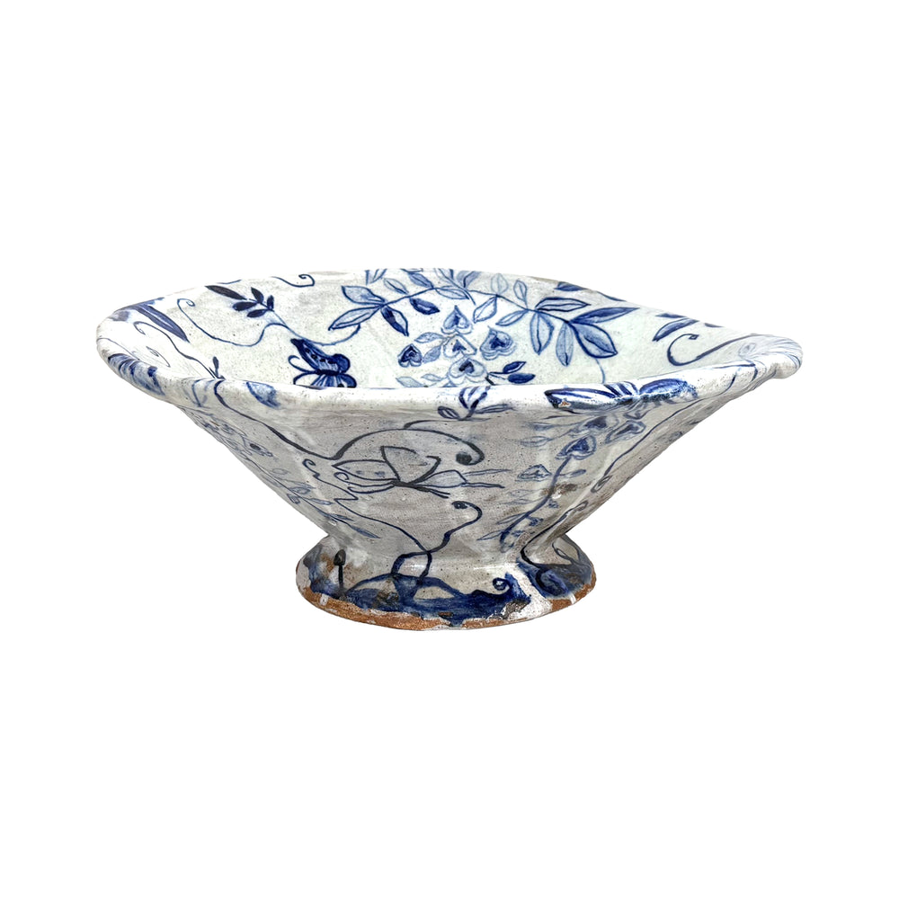 Studio Ceramic Bowl with Naive Floral Decorative Glaze