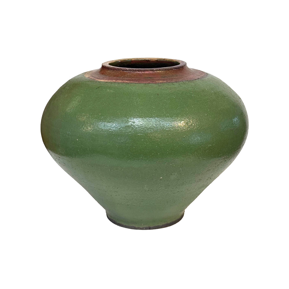 Studio Ceramic Bulbous Vase with Green Glaze