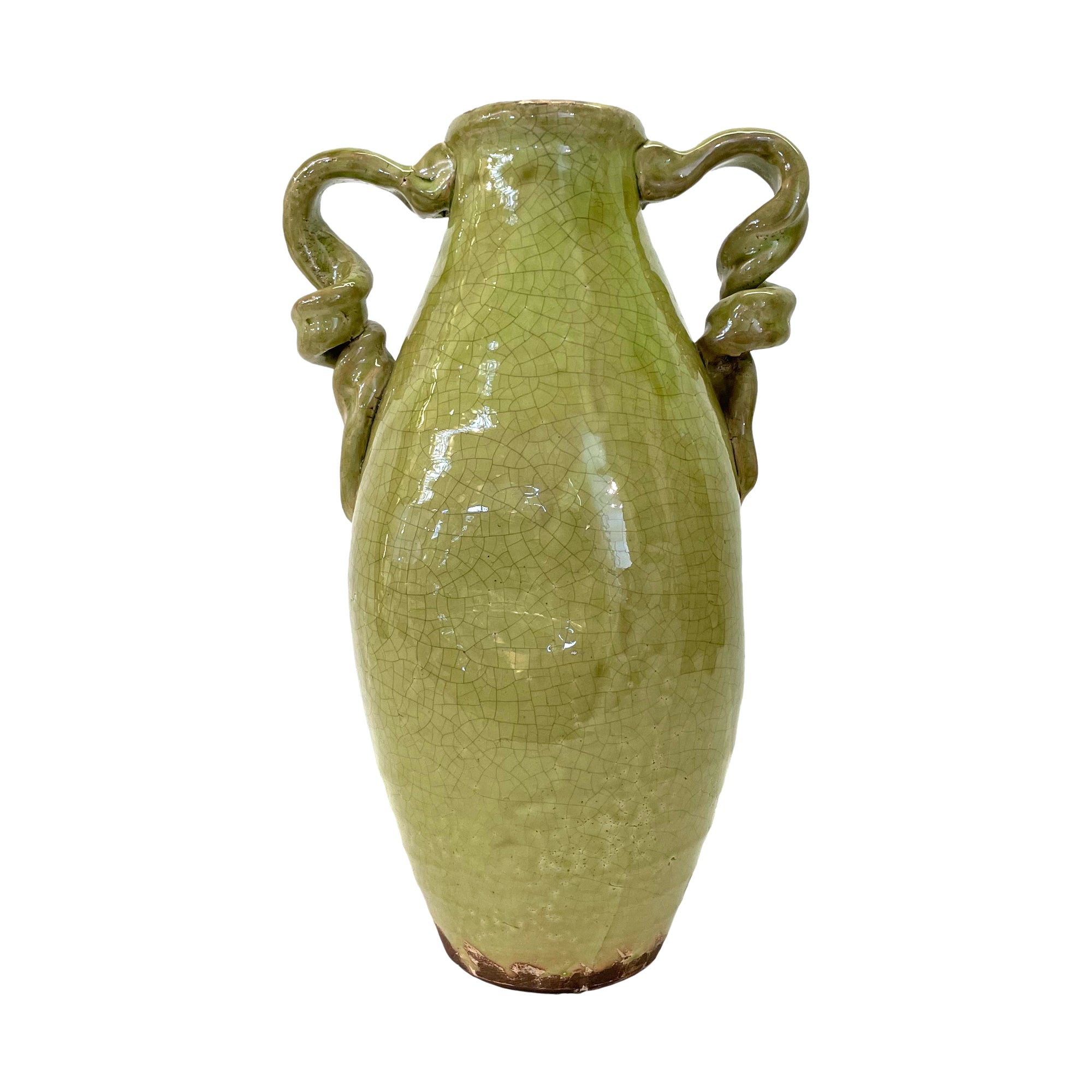 Studio Ceramic Crackle-Glaze Double Twist-Handled Vessel or Vase