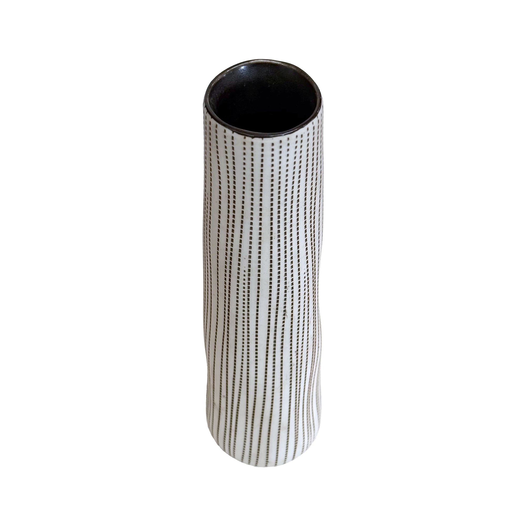 Studio Ceramic Cylindrical Vase with Dotted Stripes