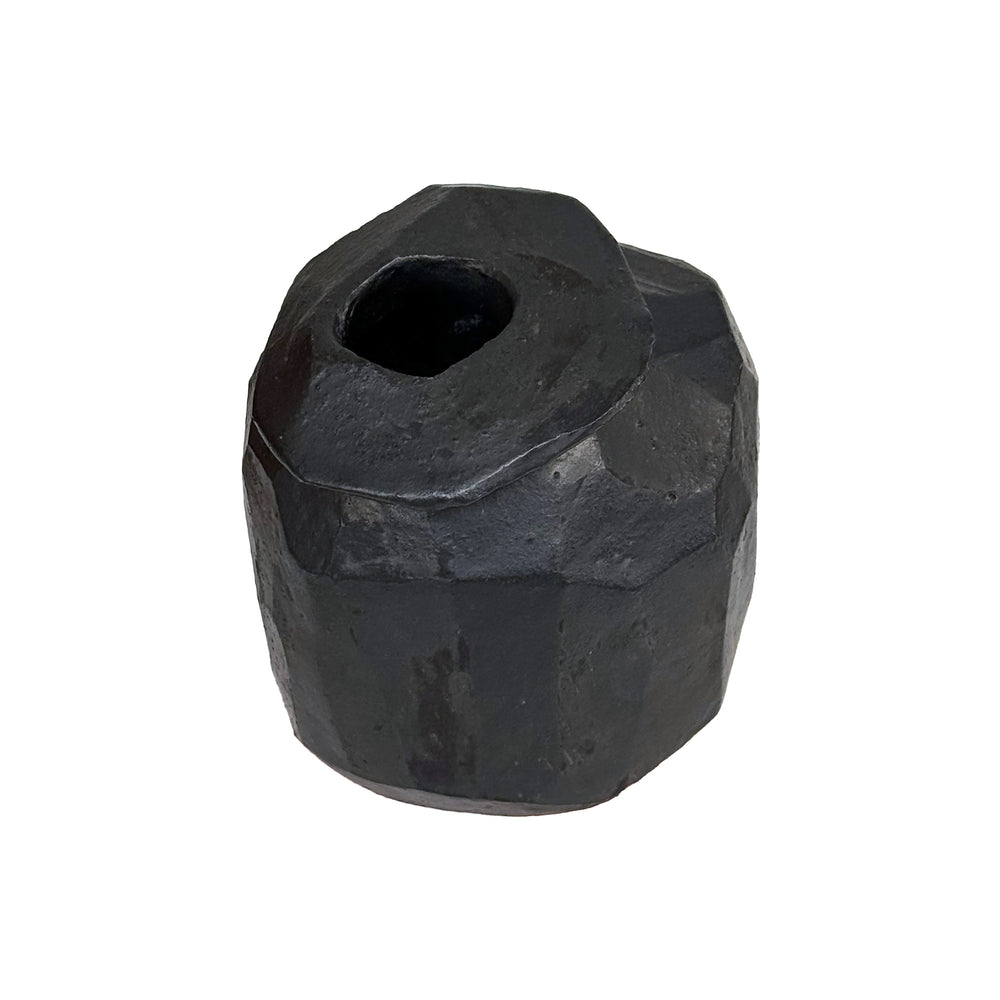 Studio Ceramic Faceted Bud Vase with Black Glaze
