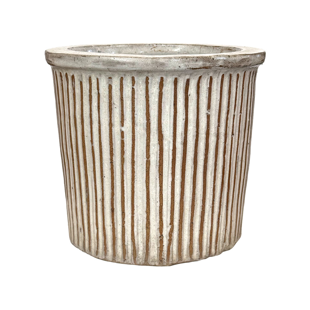 Studio Ceramic Planter with Unglazed Vertical Stripes