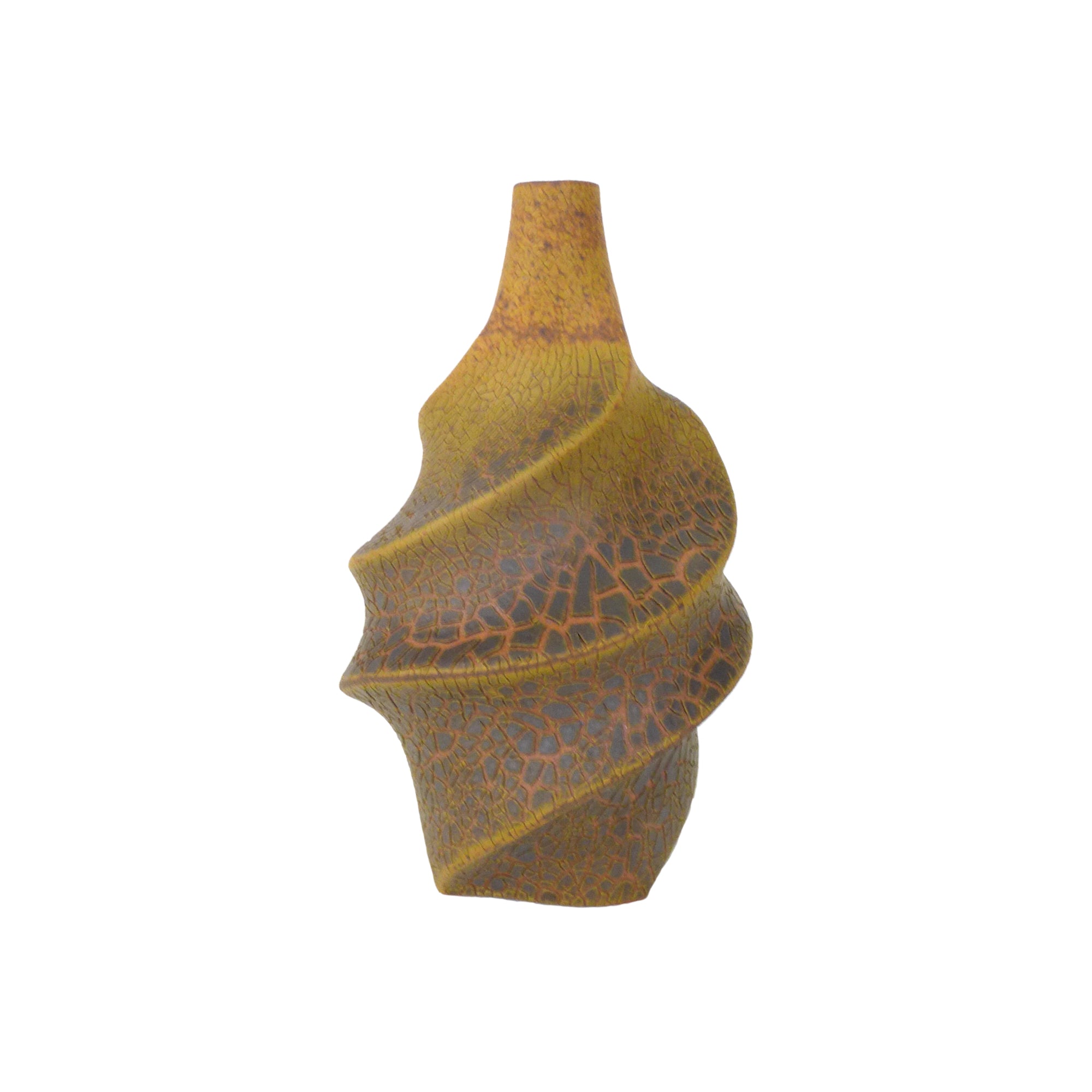 Studio Ceramic Spiraling Crackle Glaze Bud Vase by Ellen Fager