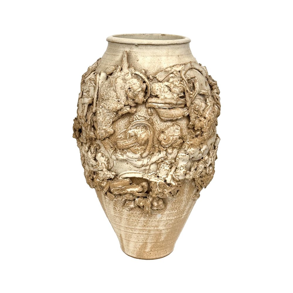 Studio Ceramic Vase with Abstract Applied Decoration