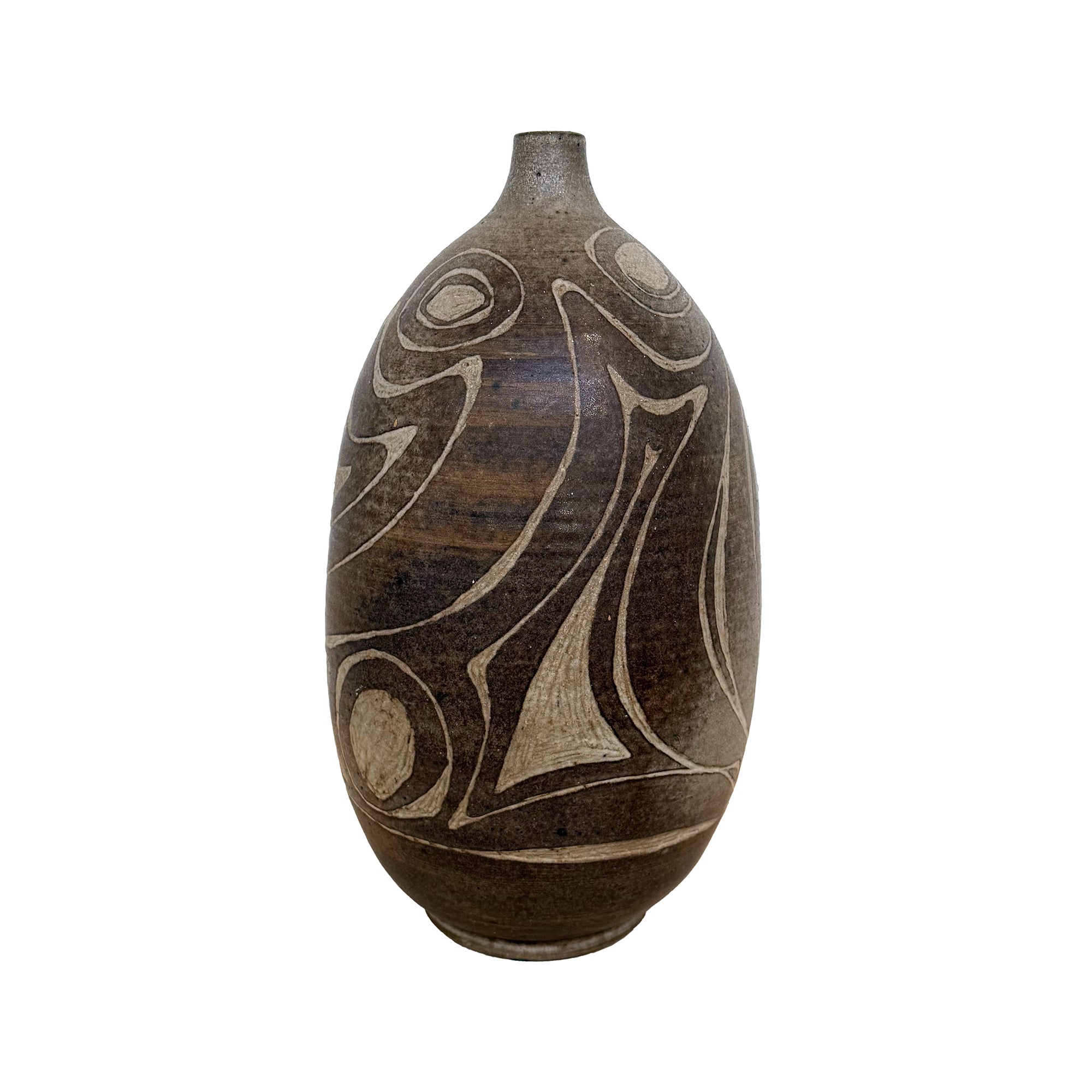 Studio Ceramic Vase with Abstract Sgraffito
