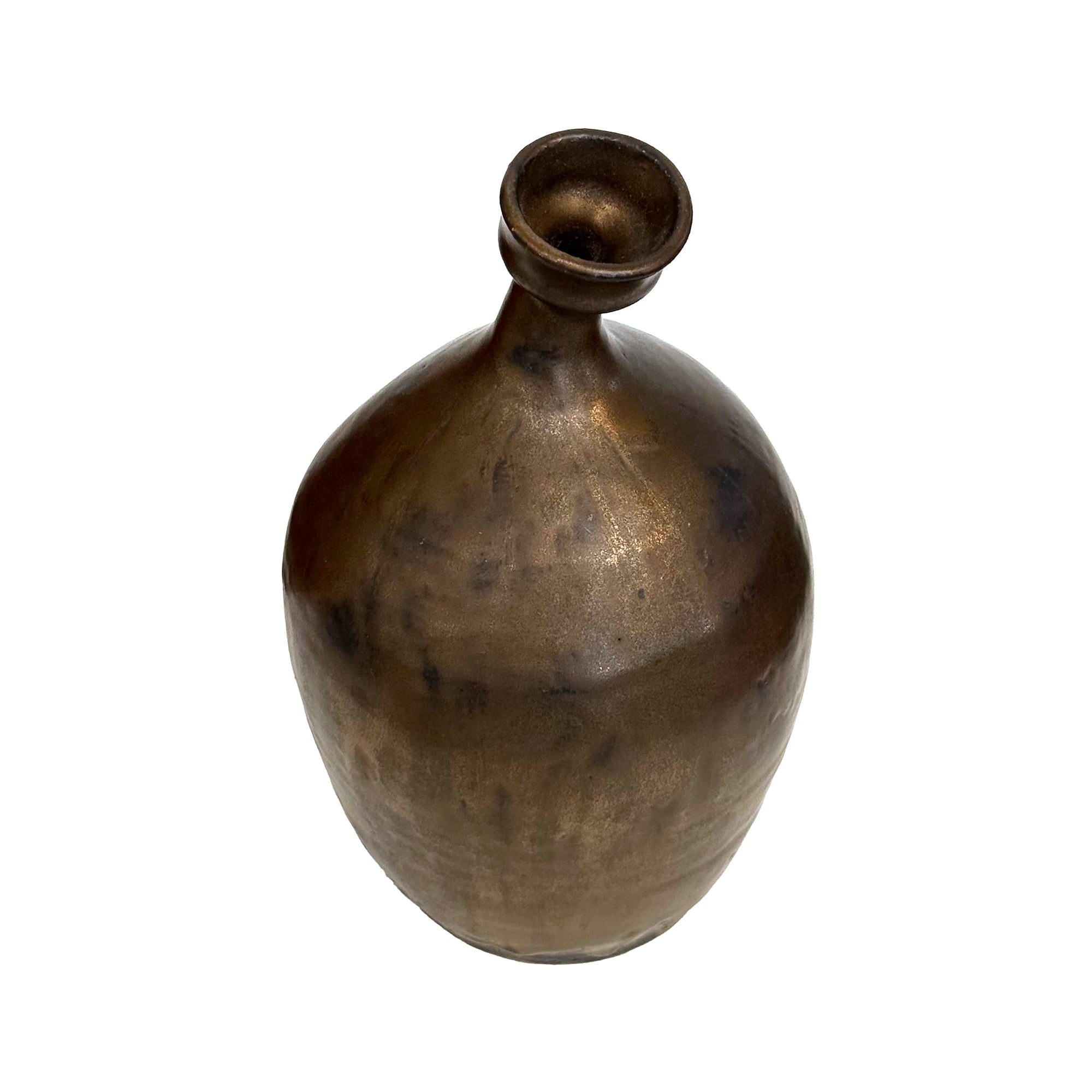 Studio Ceramic Vase in Bronze Glaze with Wilting Neck