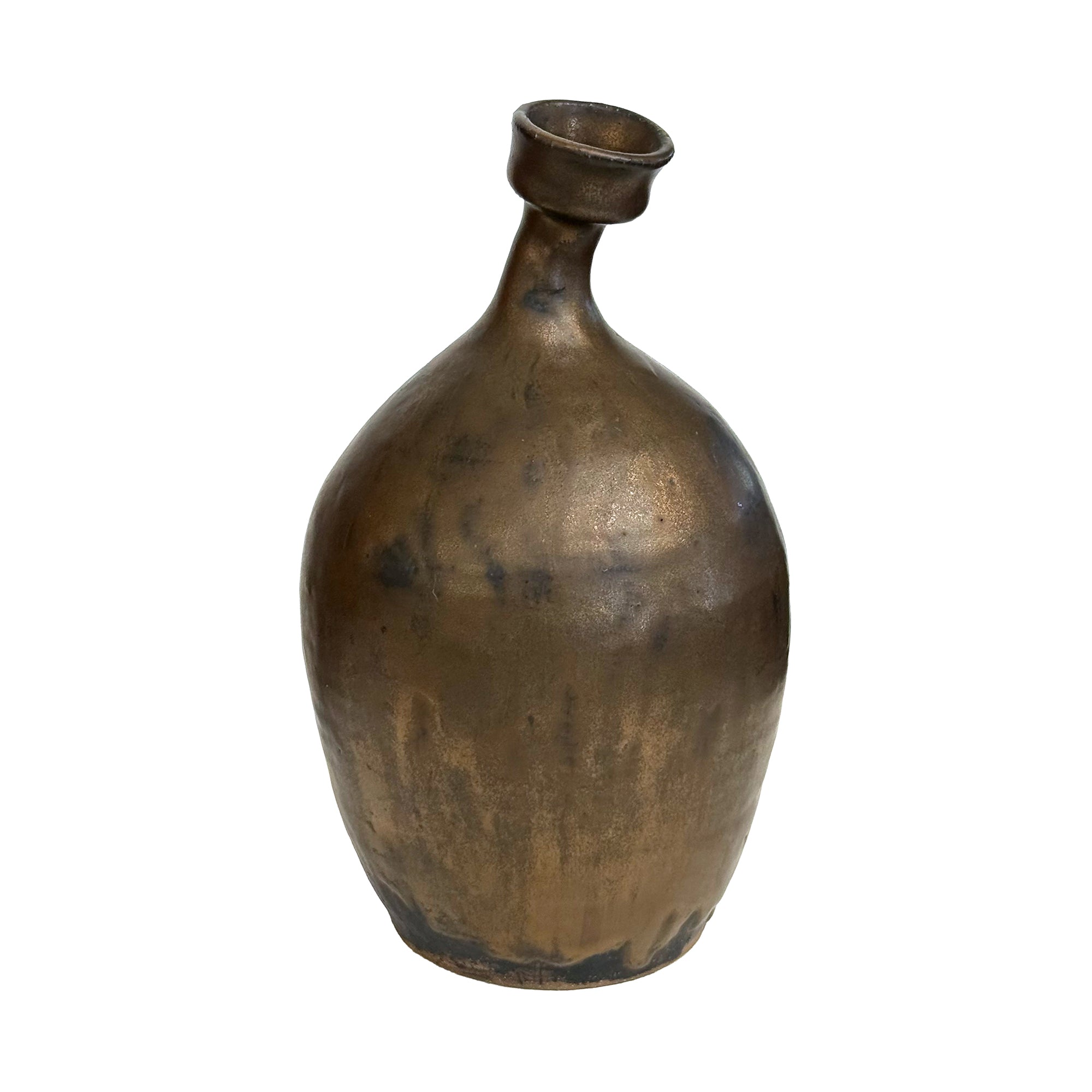 Studio Ceramic Vase in Bronze Glaze with Wilting Neck