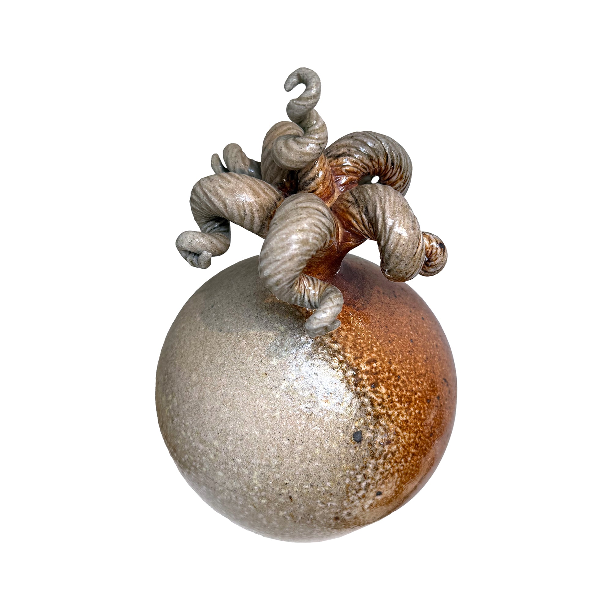 Studio Ceramic Vessel Sculpture with Spirals Finial