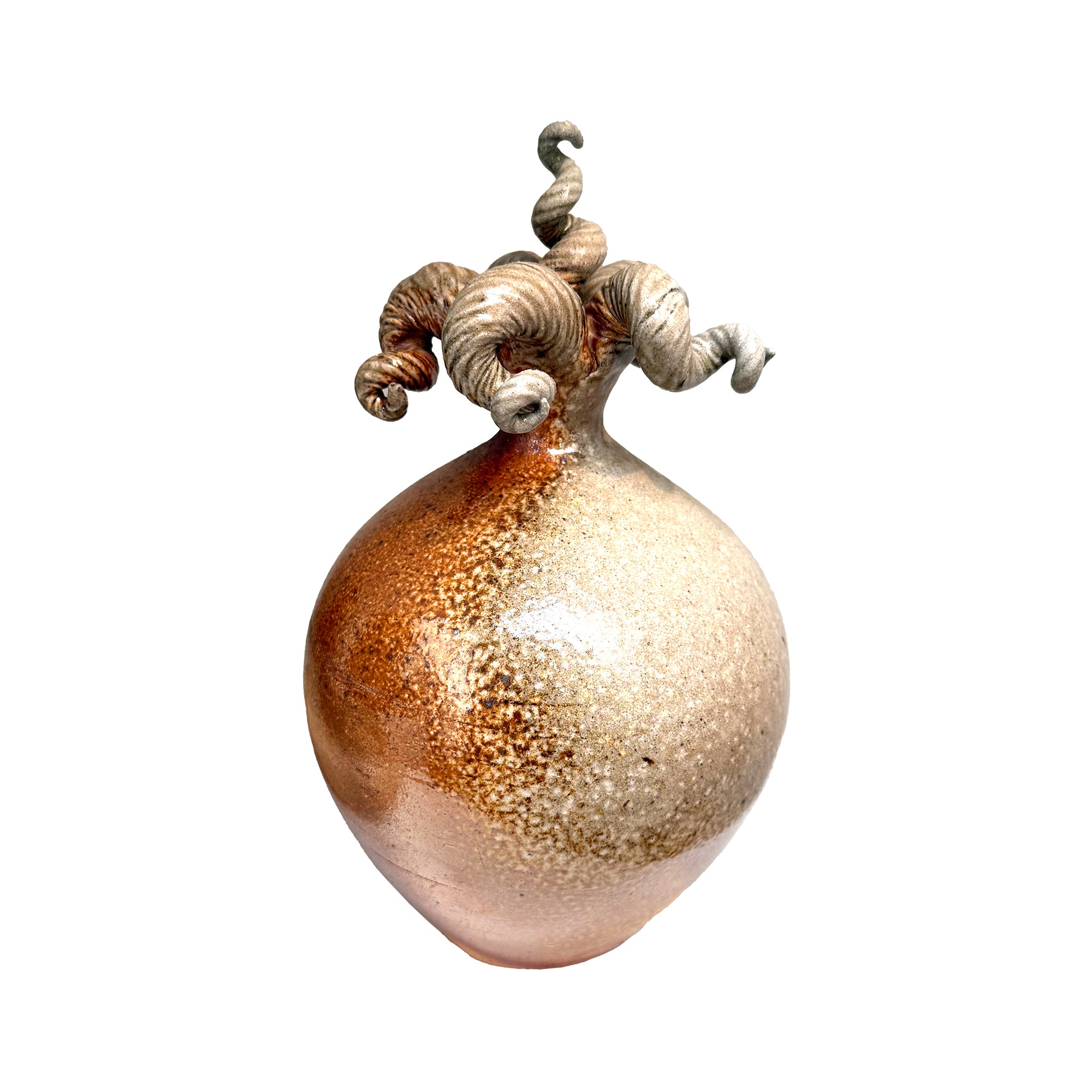 Studio Ceramic Vessel Sculpture with Spirals Finial