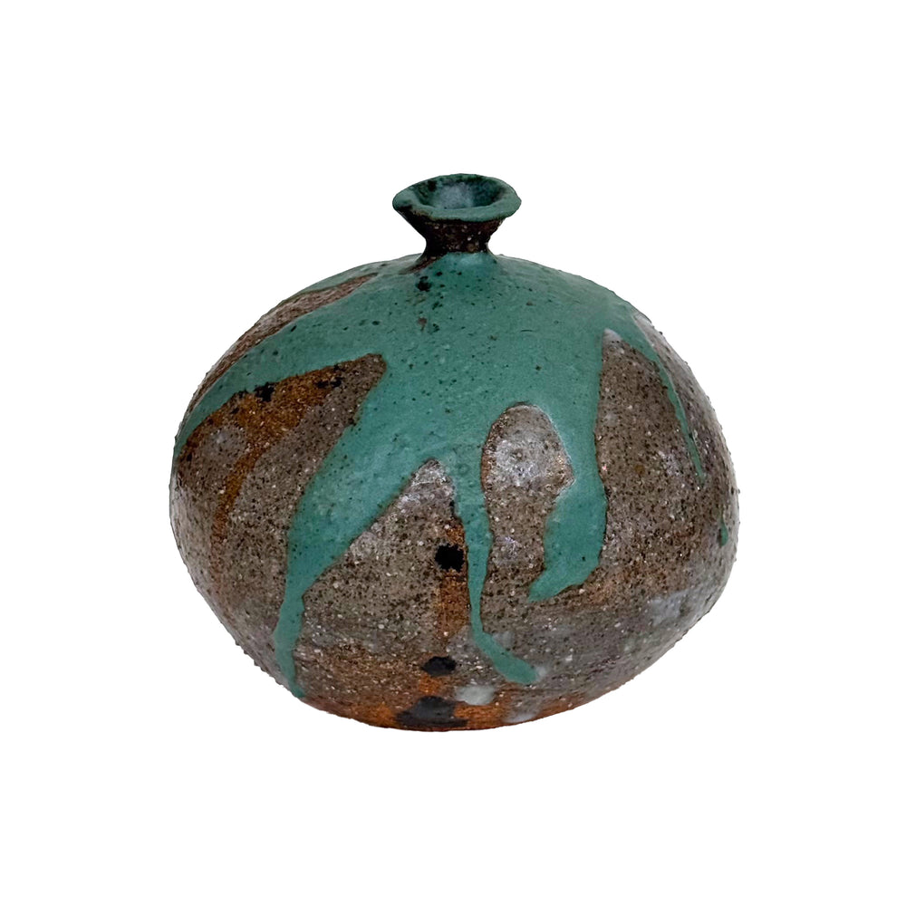Studio Ceramic Weedpot with Turquoise Drip Glaze