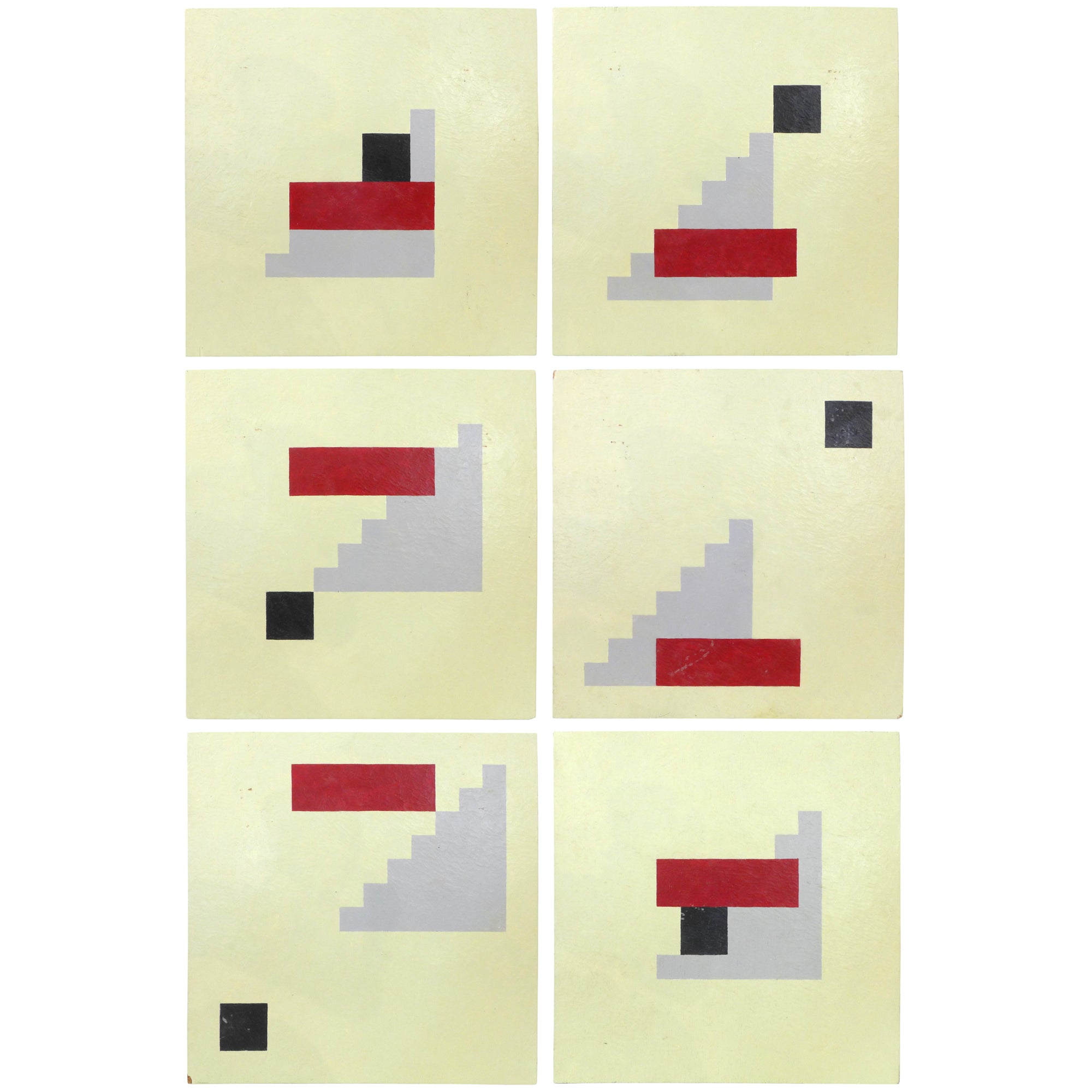 Suite of 6 Petite Suprematist Paintings on Board by Jim Bolin