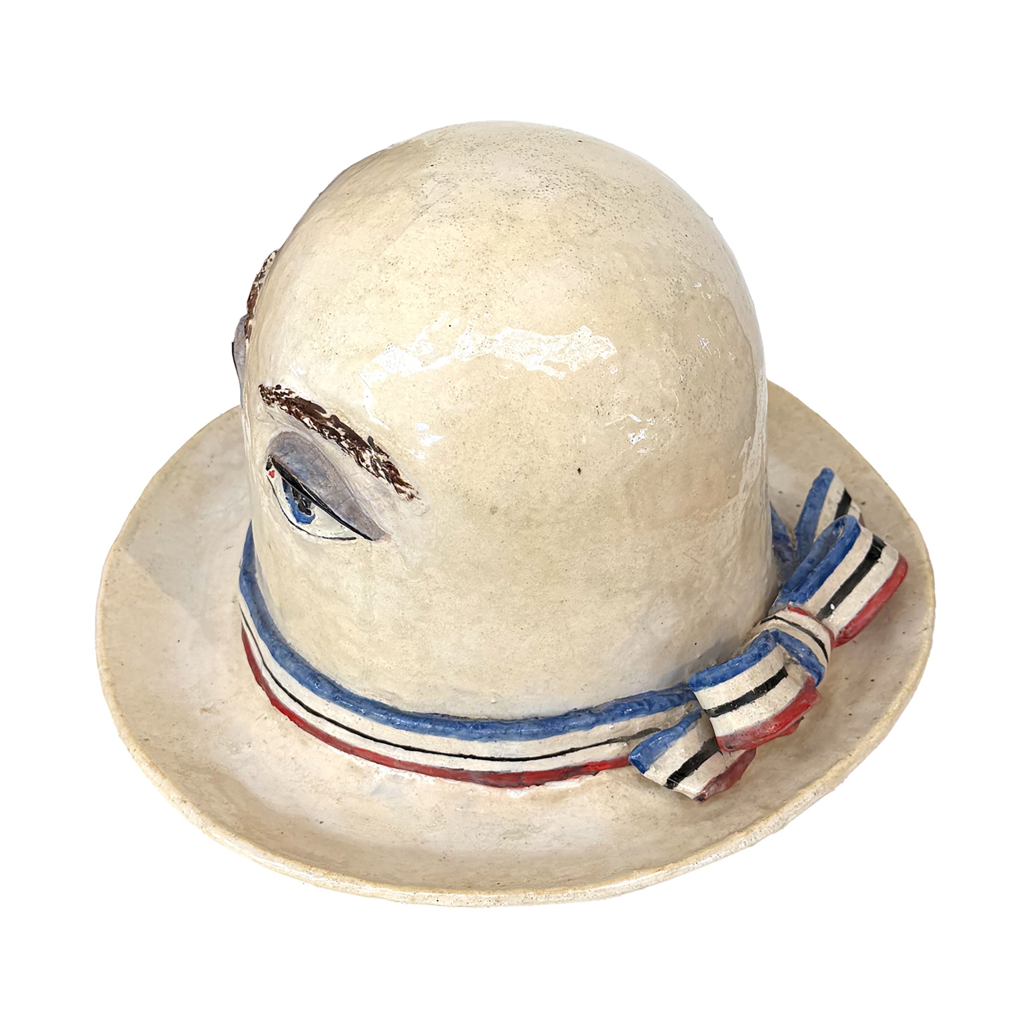 Surrealist Ceramic Derby Hat with Eyes Sculpture