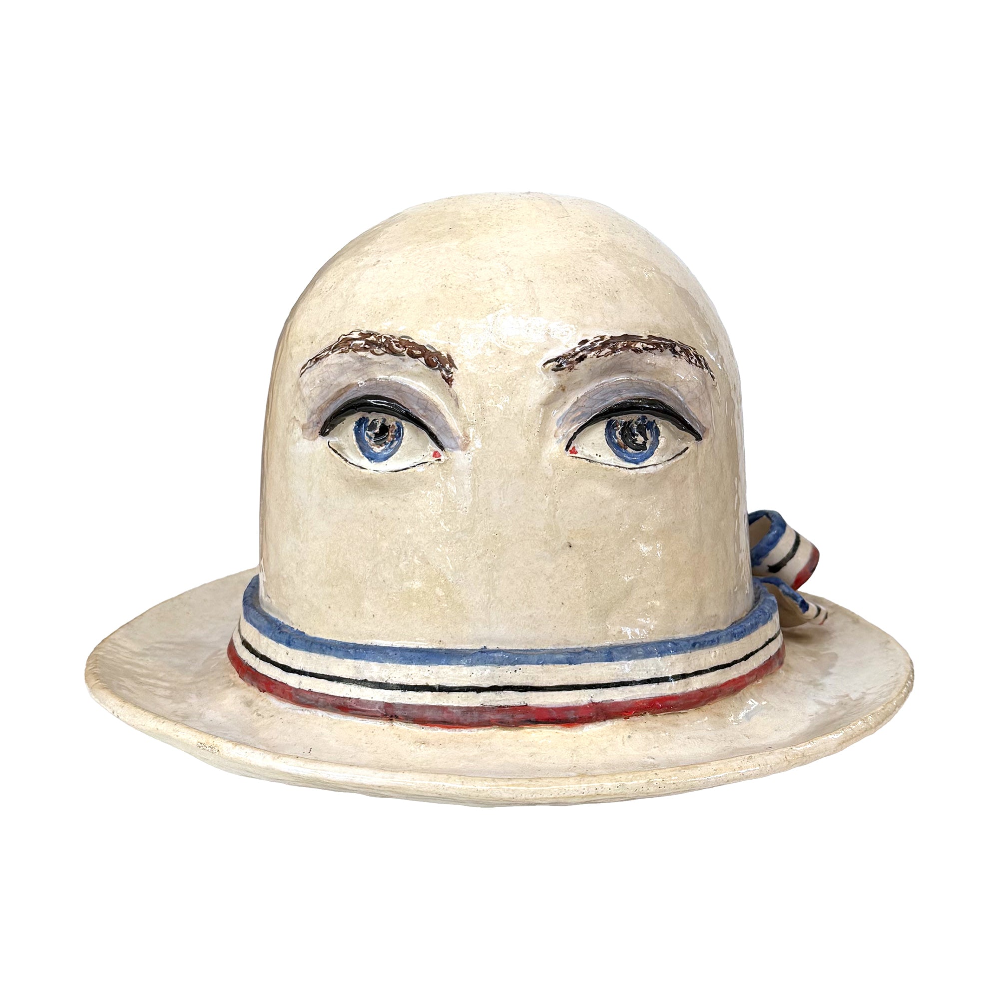 Surrealist Ceramic Derby Hat with Eyes Sculpture