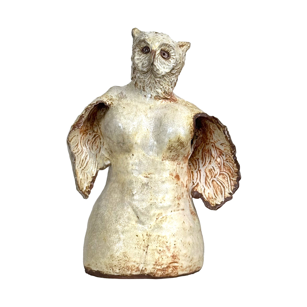 Surrealist Studio Ceramic Female Owl Form Sculpture