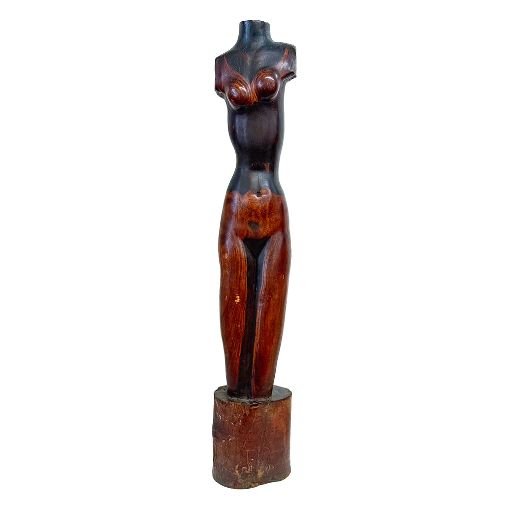 Tall Carved Wood Modernist Female Form Sculpture