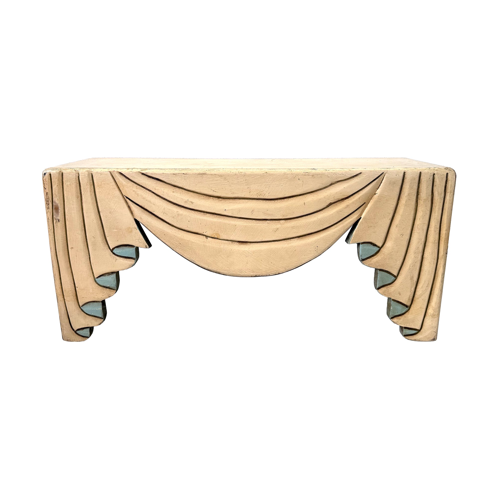 Trompe L-Oeil Carved Wood "Curtains" Shelf