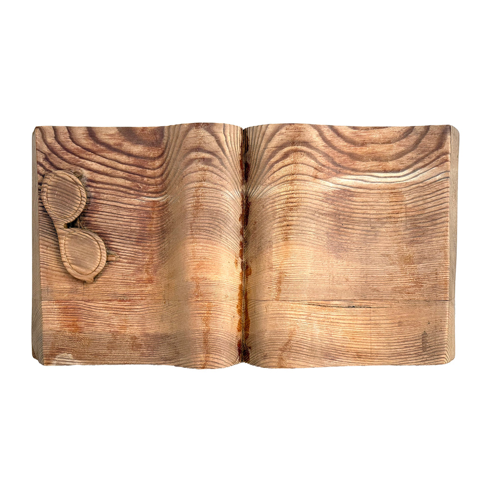 Trompe L'Oeil Carved Wood Book and Glasses