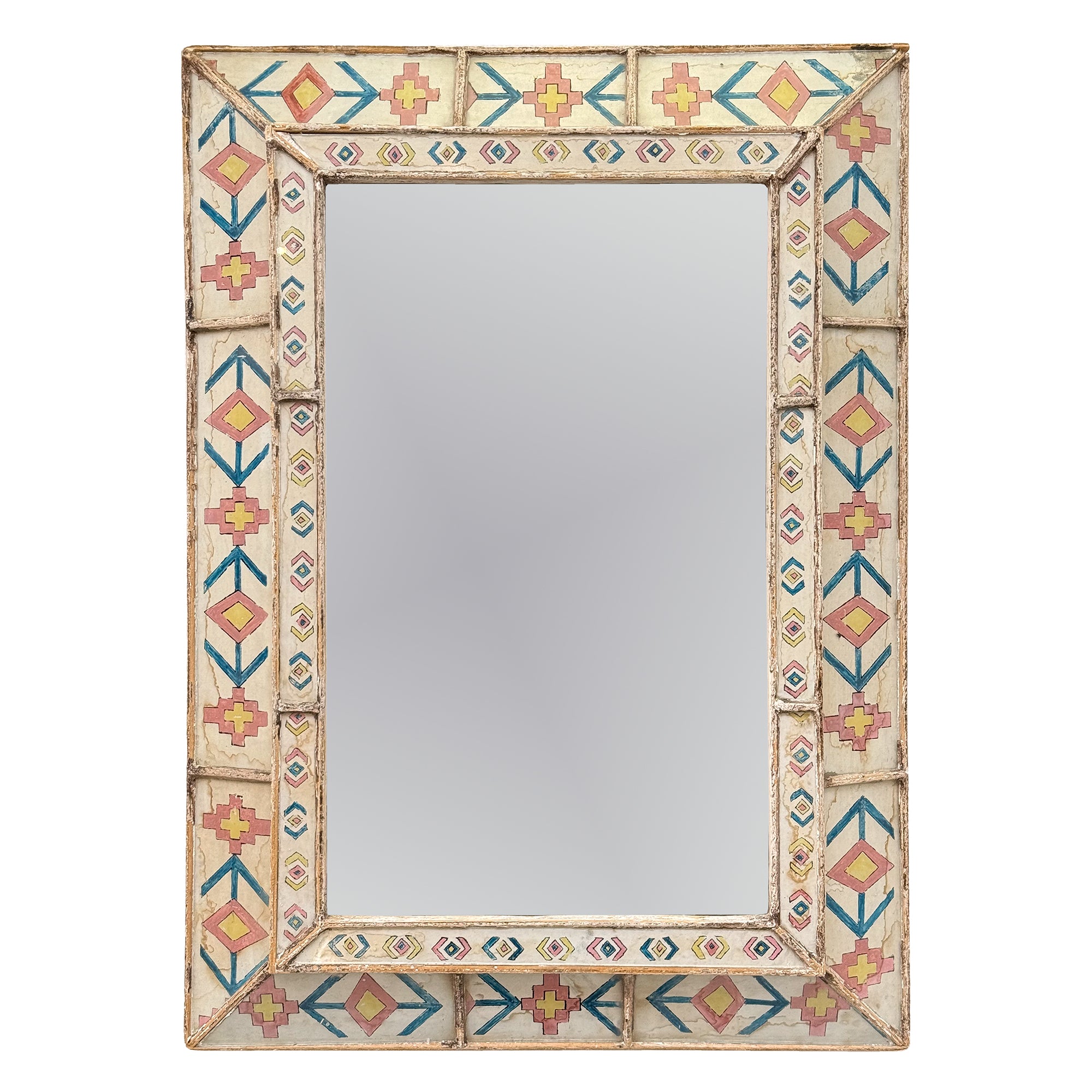 Vintage Mirror with Southwestern-Themed Reverse-Painted Glass Frame