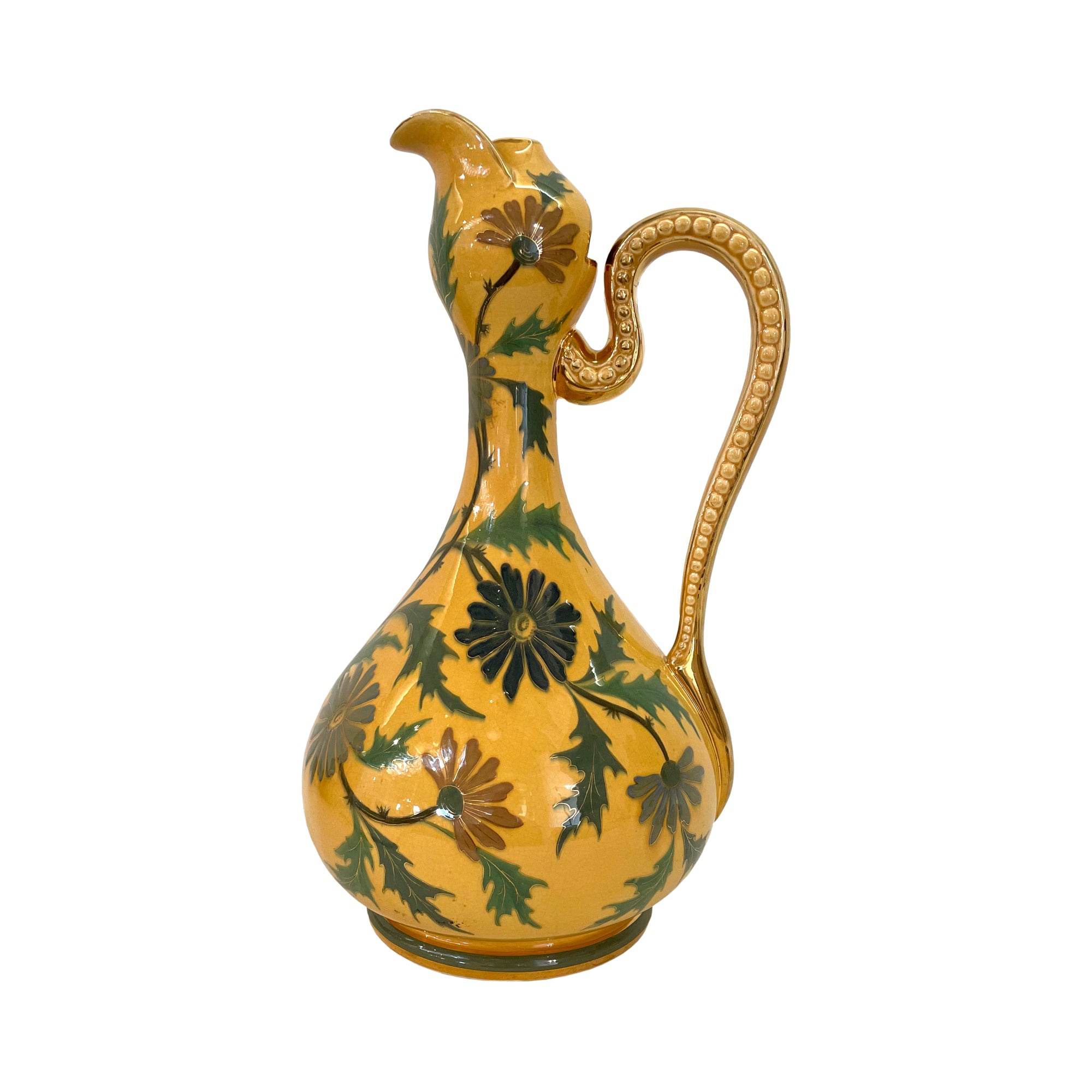 Victorian Aesthetic Movement Floral Ceramic Ewer or Pitcher