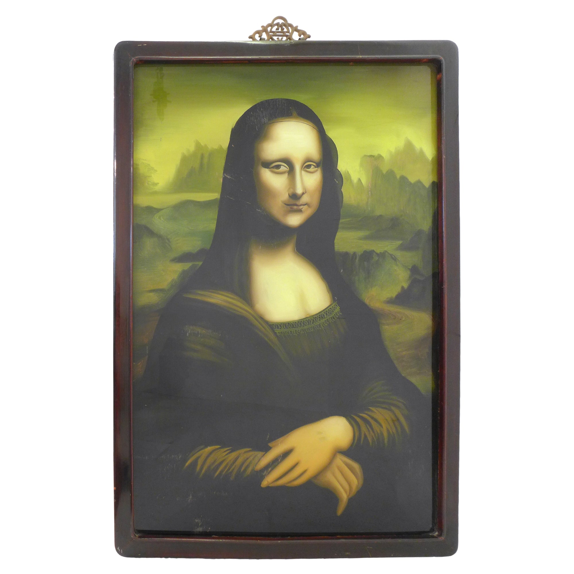 Vintage Mona Lisa Painting on Glass