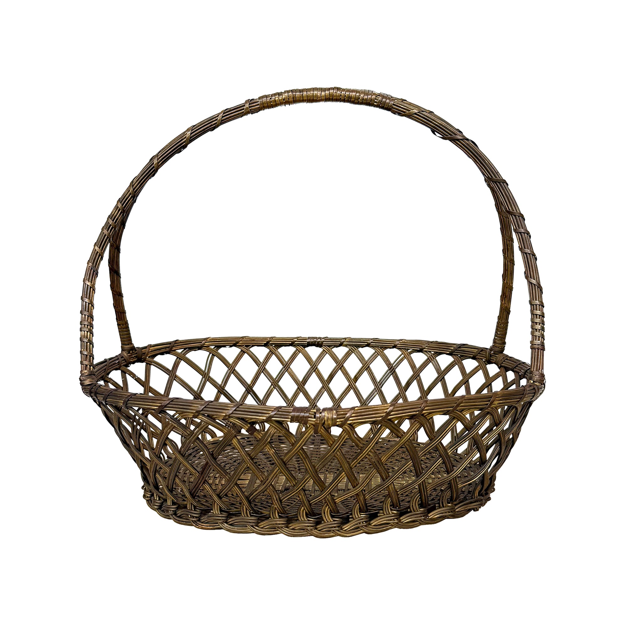 Woven Brass Wire Handled Basket