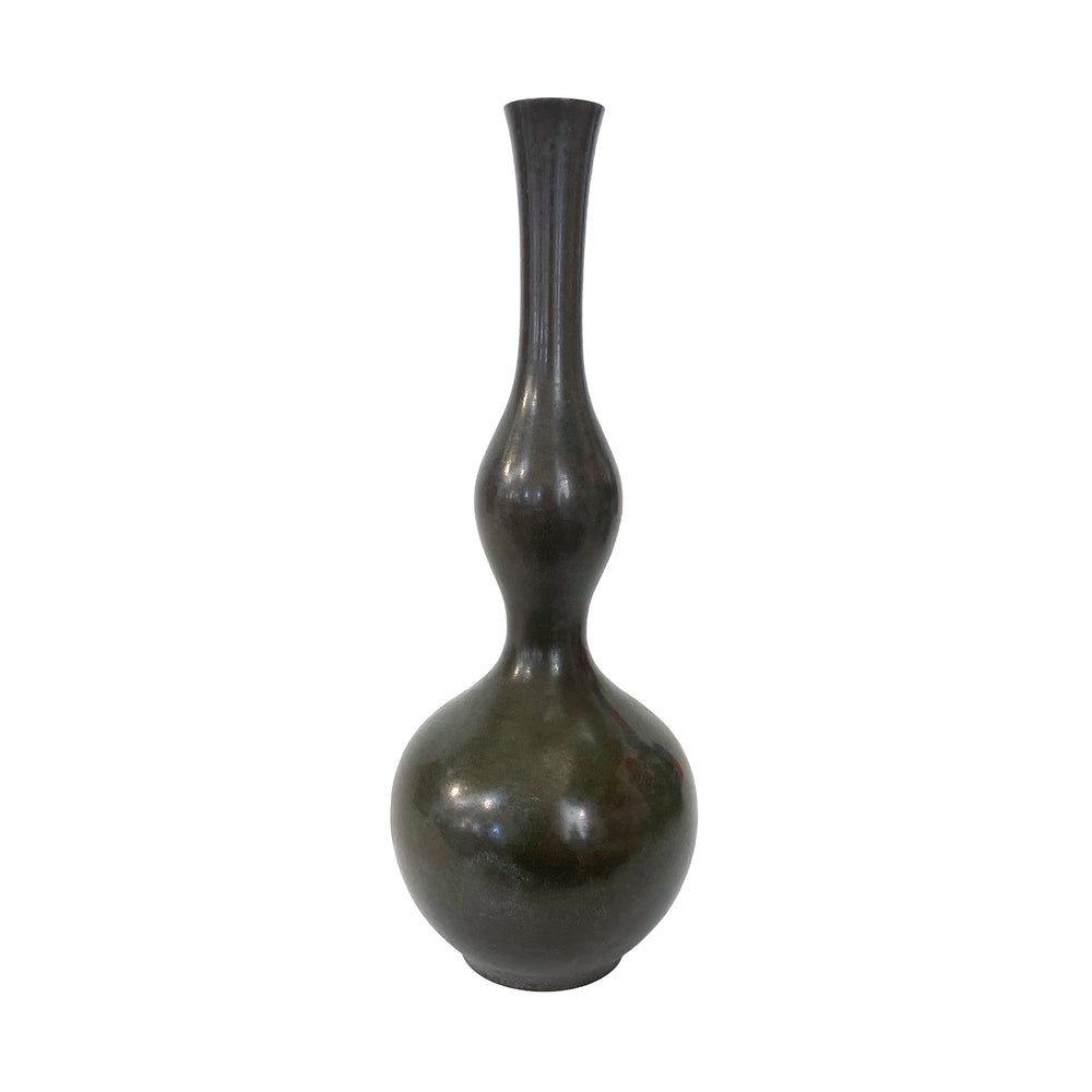 Japanese Bronze Double Gourd Vase with Applied Patina