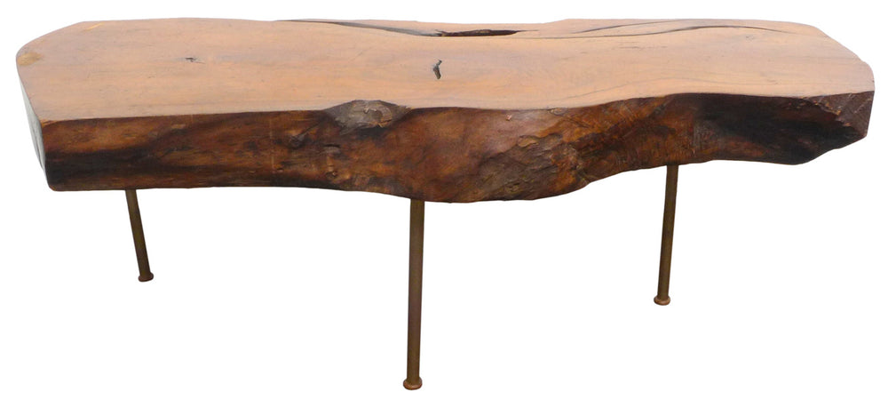 3-Legged Burl Slab & Brass Coffee Table