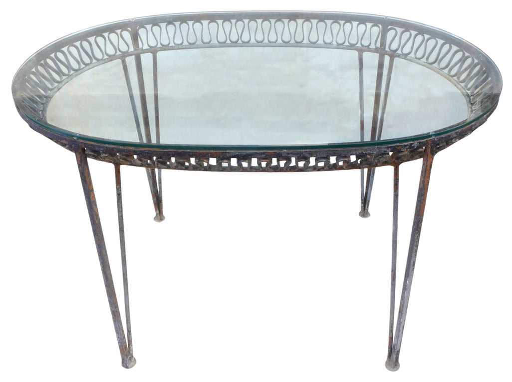Wrought Iron & Glass Garden Console Table by Salterini