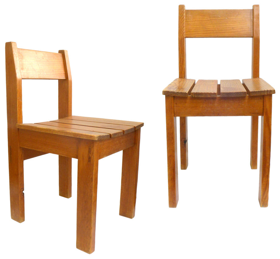 Pair of European Wood Slat Dining Chairs