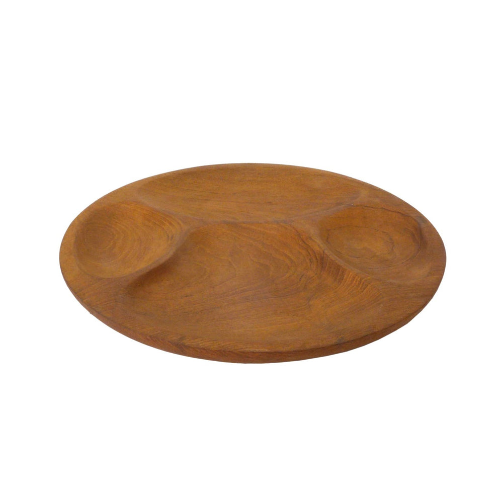 Round Carved Wood 4-Bin Catch-All