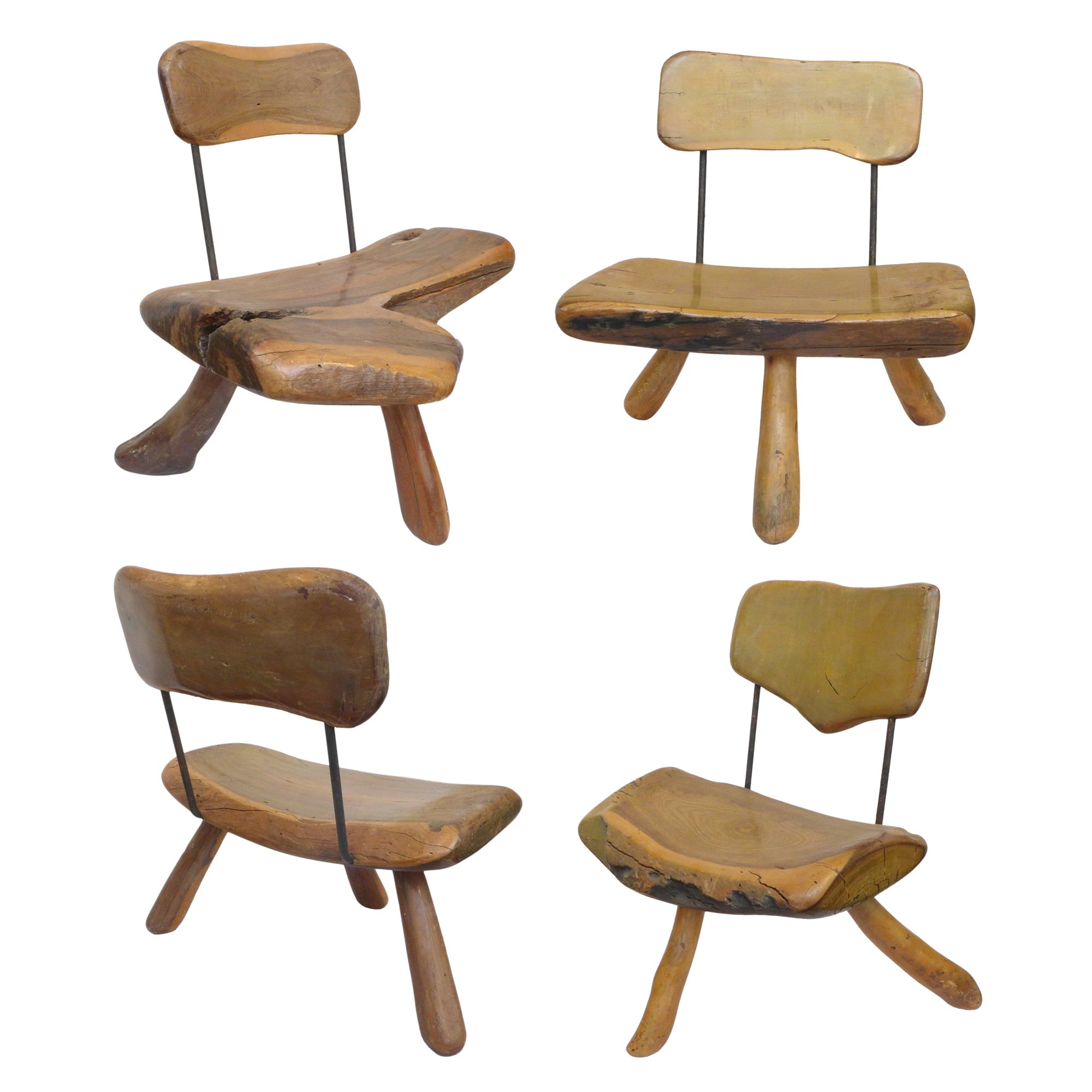 Set of 4 Mexican Organic Wood Chairs after Sabina