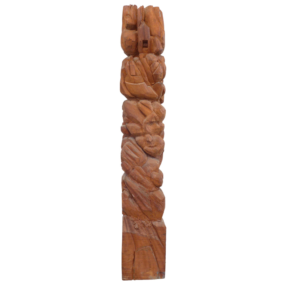 Abstract Carved Wood Totem Sculpture