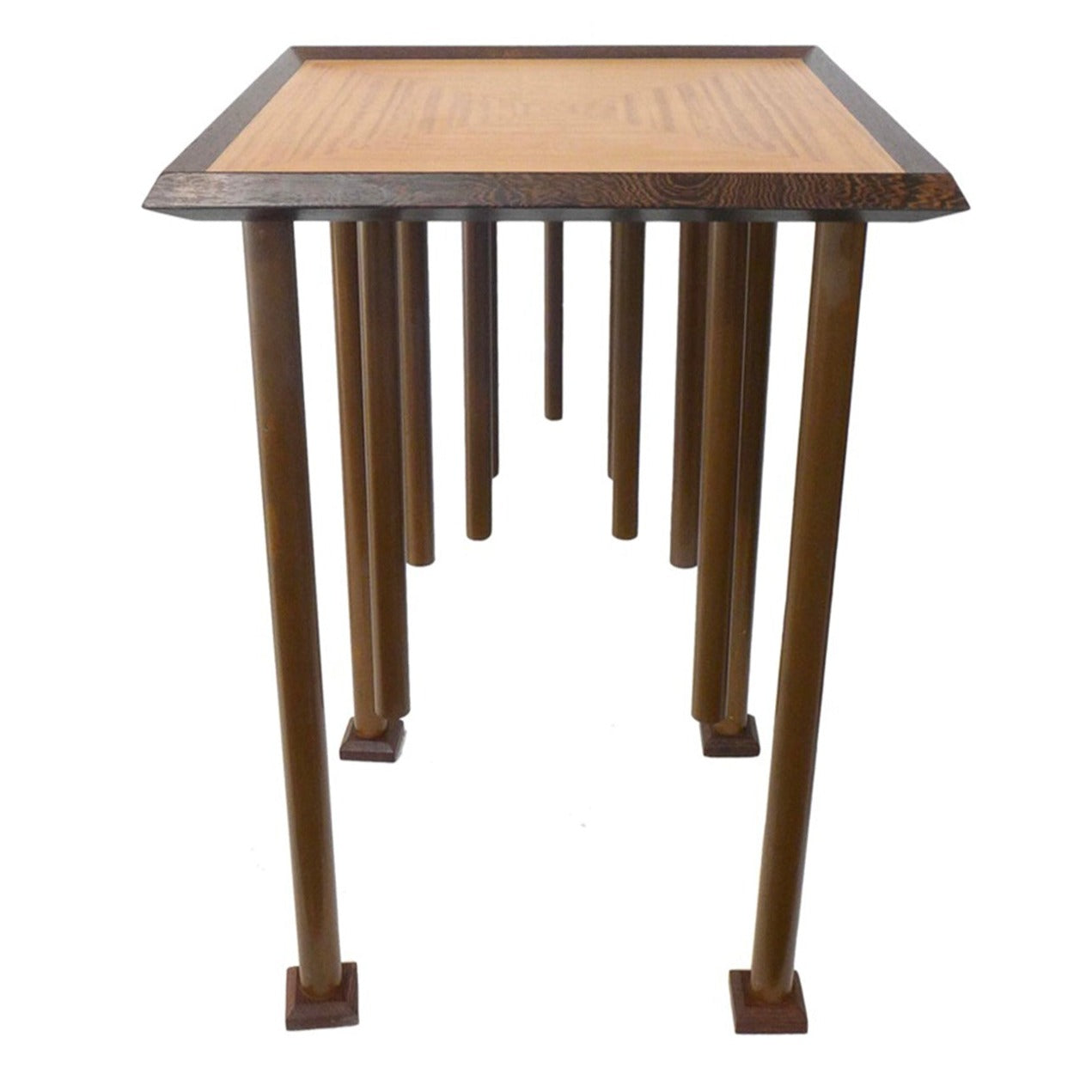 Tall Wood & Copper Square Pedestal Table